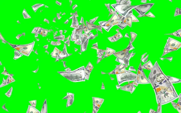 Vliegende Dollars Bankbiljetten Geïsoleerd Chromakey Het Geld Vliegt Lucht 100 — Stockfoto