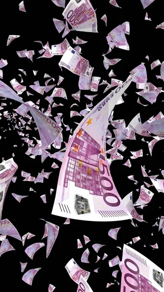 Notas Euro Voadoras Isoladas Num Fundo Escuro Dinheiro Está Voar — Fotografia de Stock