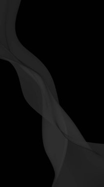 Siyah soyut arka plan. Kanat çırpan siyah eşarp. Rüzgâr siyah kumaşında sallanıyor. Dikey oryantasyon. 3B illüstrasyon