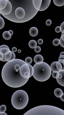 Karanlık arka plan ve aydınlık kabarcıklar. Duvar kağıdı, balonlu doku. 3B illüstrasyon