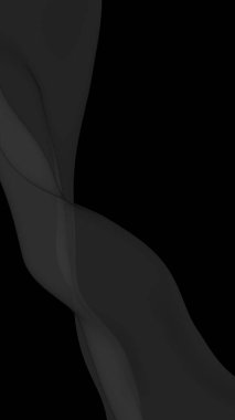 Siyah soyut arka plan. Kanat çırpan siyah eşarp. Rüzgâr siyah kumaşında sallanıyor. Dikey oryantasyon. 3B illüstrasyon