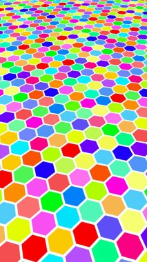 Petek çok renkli. Çokgen in perspektif görünümü petek gibi görünüyor. Biyometrik geometri. 3d illüstrasyon