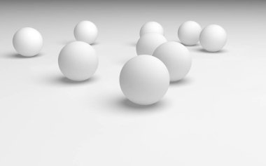 Beyaz soyut arka plan. Beyaz toplar beyaz arka planda izole edilmiş. 3B illüstrasyon