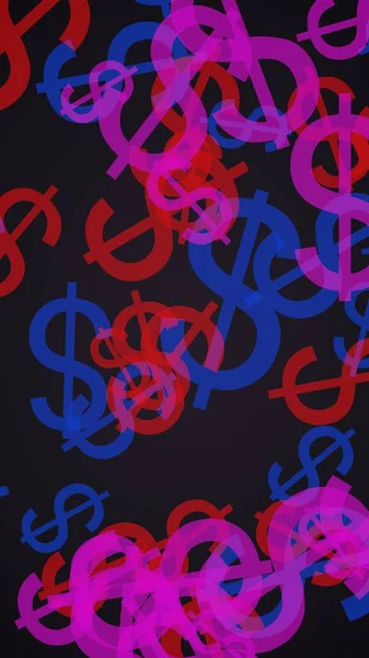 Sinais Multicoloridos Dólares Translúcidos Fundo Escuro Tons Vermelhos Ilustração — Fotografia de Stock