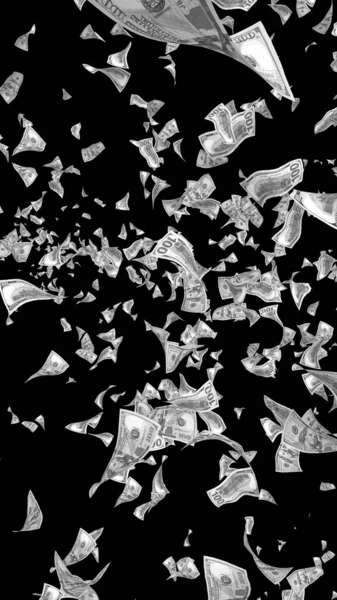 暗い背景上にドル紙幣を飛んで分離 お金が宙を舞います 100 米国紙幣の新しいサンプルです 黒と白のスタイル イラストレーション — ストック写真