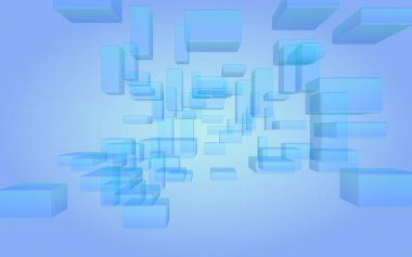 Mavi ve beyaz soyut dijital ve teknoloji arka planı. Tekrarlanan dikdörtgen desen. 3B illüstrasyon