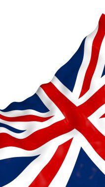 Büyük Britanya bayrağı sallayarak. İngiliz bayrağı. Birleşik Krallık of Büyük Britanya ve Kuzey İrlanda. İngiltere'de devlet sembolü. 3D çizim