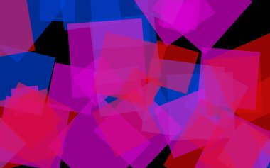 Koyu arka plan üzerinde çok renkli yarı saydam kareler. Pembe tonları. 3d illüstrasyon