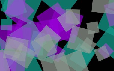 Koyu arkaplanda çok renkli yarı şeffaf kareler. 3B illüstrasyon