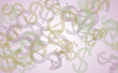 Beyaz arka planda saydam dolar işaretleri var. Kırmızı tonlar. 3B illüstrasyon