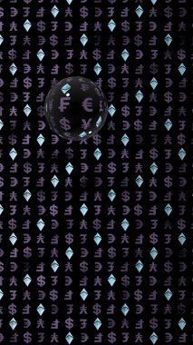 Ethereum kristal ve para karanlık bir arka plan üzerinde. Dijital kripto para birimi sembolü. İş konsepti. Piyasa Ekranı. 3d illüstrasyon