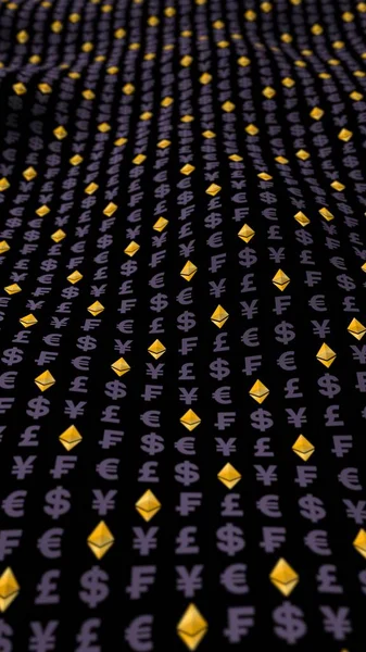 Ethereum Clásico Moneda Sobre Fondo Oscuro Símbolo Criptográfico Digital Efecto — Foto de Stock