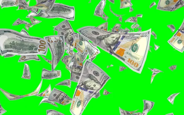 Billets Volants Dollars Isolés Sur Chromakey Argent Vole Dans Les — Photo