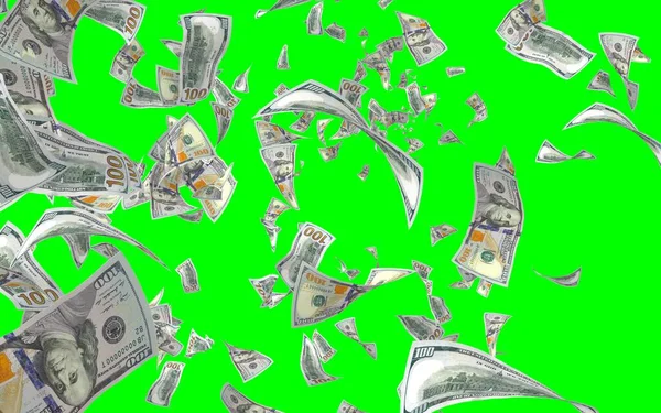 Vliegende Dollars Bankbiljetten Geïsoleerd Chromakey Het Geld Vliegt Lucht 100 — Stockfoto