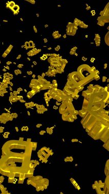 Karanlık bir arka planda dijital para birimi sembolü Bitcoin. Bitcoin düşüşü. Sanal ekranda kripto para birimi grafiği. İş, finans ve teknoloji kavramı. 3B illüstrasyon