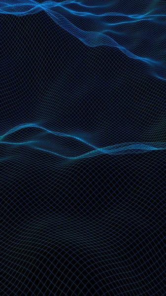 暗い背景に抽象的な風景 サイバースペースネイビーブルーグリッド ハイテクネットワーク 3Dイラスト — ストック写真