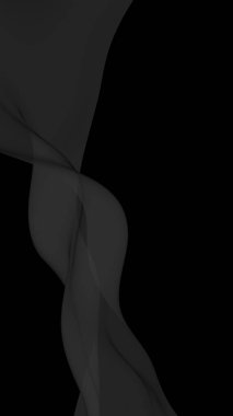 Siyah soyut arka plan. Kanat çırpan siyah eşarp. Rüzgâr siyah kumaşında sallanıyor. Dikey oryantasyon. 3B illüstrasyon