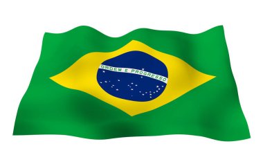 Brezilya bayrağı sallayarak. Ordem e Progresso. Sipariş ve ilerleme. Rio de Janeiro. Güney Amerika. Devlet sembolü. 3D çizim