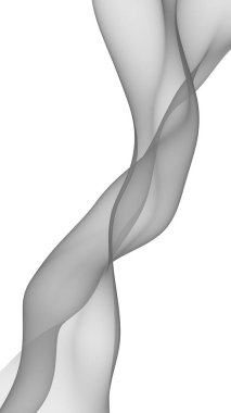 Soyut gri dalga. Raster hava desteği. Beyaz arka planda parlak gri kurdele. Gri eşarp. Soyut gri duman. 3B illüstrasyon