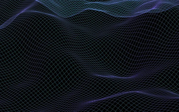 Abstract Landschap Een Donkere Achtergrond Cyberspace Navy Blauw Grid Tech — Stockfoto