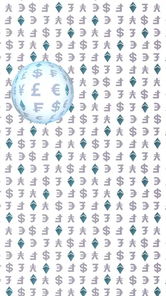 Ethereum Crystal Och Valuta Vit Bakgrund Digital Krypto Symbol Valuta — Stockfoto