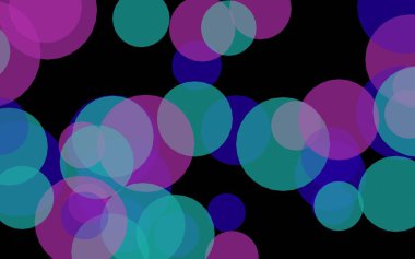 Koyu bir arka plan üzerinde çok renkli yarı saydam daireler. Pembe tonları. 3d illüstrasyon