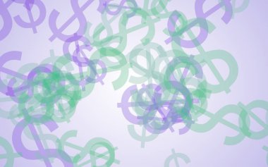 Beyaz arka planda saydam dolar işaretleri var. 3B illüstrasyon