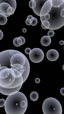 Karanlık arka plan ve aydınlık kabarcıklar. Duvar kağıdı, balonlu doku. 3B illüstrasyon