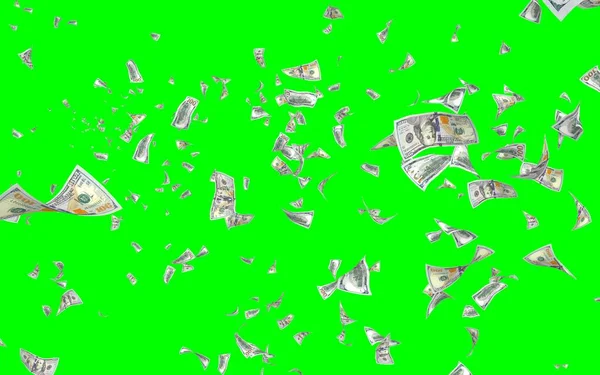 Banconote Dollari Volanti Isolate Chromakey Soldi Volano Aria 100 Banconote — Foto Stock