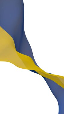 Beyaz arka planda Ukrayna bayrağı. Ulusal bayrak ve eyalet bayrağı. Mavi ve sarı iki renkli. 3 Boyutlu illüstrasyon bayrağı