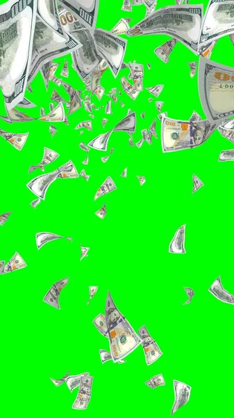 Banconote Dollari Volanti Isolate Chromakey Soldi Volano Aria 100 Banconote — Foto Stock