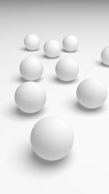 Beyaz soyut arka plan. Beyaz toplar beyaz arka planda izole edilmiş. 3B illüstrasyon