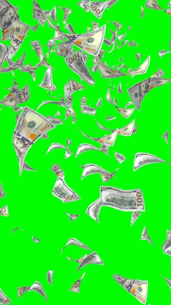 Banconote Dollari Volanti Isolate Chromakey Soldi Volano Aria 100 Banconote — Foto Stock