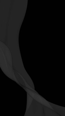 Siyah soyut arka plan. Kanat çırpan siyah eşarp. Rüzgâr siyah kumaşında sallanıyor. Dikey oryantasyon. 3B illüstrasyon