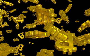 Karanlık bir arka planda dijital para birimi sembolü Bitcoin. Bitcoin düşüşü. Sanal ekranda kripto para birimi grafiği. İş, finans ve teknoloji kavramı. 3B illüstrasyon