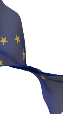 Avrupa Birliği 'nin bayrağı hafifçe sallanıyordu. Beyaz arka planda izole edilmiş, 3D görüntüleme. Avrupa 'nın sembolü. 3B illüstrasyon