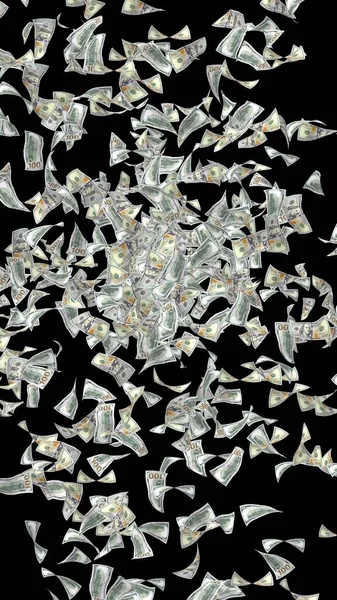 在黑暗背景下被孤立的美元钞票 钱在空中飞翔 100美国纸币新样品 — 图库照片
