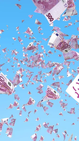 Billetes Euros Voladores Sobre Fondo Del Cielo Dinero Vuela Aire —  Fotos de Stock