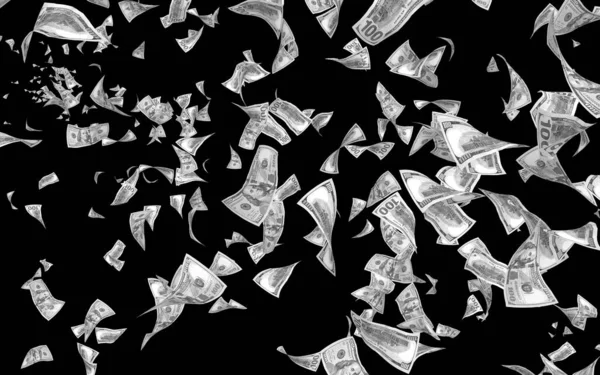 Billetes Dólares Voladores Aislados Sobre Fondo Oscuro Dinero Vuela Aire — Foto de Stock
