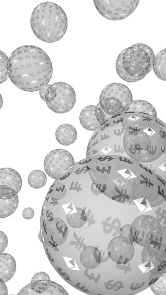 以之以他中央财政泡沫 加密货币3D插图 经营理念 白色背景上的灰色气泡 — 图库照片