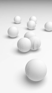 Beyaz soyut arka plan. Beyaz toplar beyaz arka planda izole edilmiş. 3B illüstrasyon