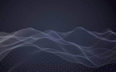 Karanlık bir arka plan üzerinde soyut manzara. Siber uzay donanması mavi ızgara. merhaba teknoloji ağı. 3d illüstrasyon