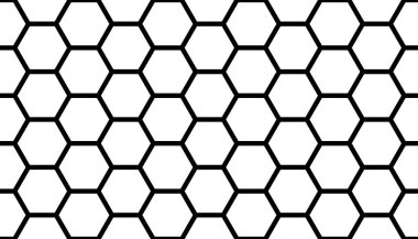 Beyaz arka planda siyah bal peteği. Kusursuz bir doku. İzometrik geometri. 3B illüstrasyon