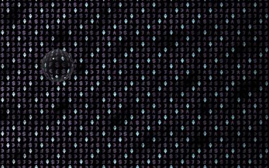 Ethereum kristal ve para karanlık bir arka plan üzerinde. Dijital kripto para birimi sembolü. İş konsepti. Piyasa Ekranı. 3d illüstrasyon