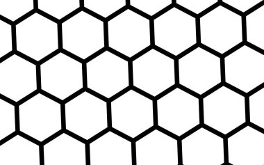 Beyaz arka planda siyah bal peteği. Çokgenin perspektif görüntüsü bal peteğine benziyor. İzometrik geometri. 3B illüstrasyon