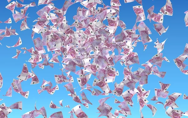 Flying Euro Banknotes Sky Background Money Flying Air 500 Euro — Stock Photo, Image