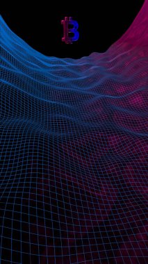 Soyut karanlık arka planda dijital para birimi sembolü Bitcoin. Kripto para piyasasının büyümesi. İş, finans ve teknoloji konsepti. 3d illüstrasyon