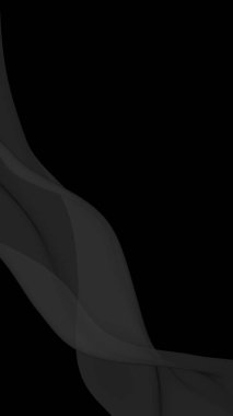 Siyah soyut arka plan. Kanat çırpan siyah eşarp. Rüzgâr siyah kumaşında sallanıyor. Dikey oryantasyon. 3B illüstrasyon