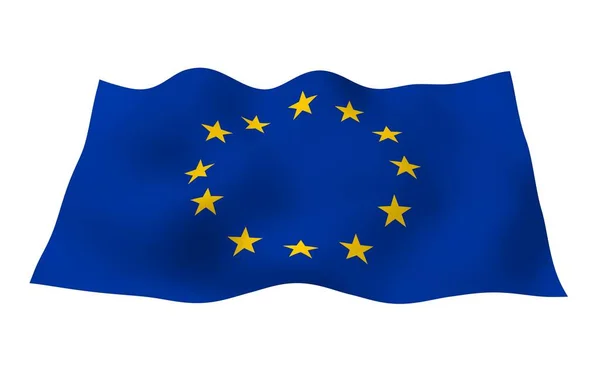 Ελαφρώς Κυματιστή Σημαία Της Ευρωπαϊκής Ένωσης Απομονωμένη Λευκό Φόντο Τρισδιάστατη — Φωτογραφία Αρχείου