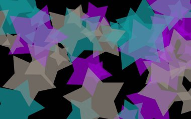 Koyu arkaplanda çok renkli saydam yıldızlar. Turuncu tonlar. 3B illüstrasyon